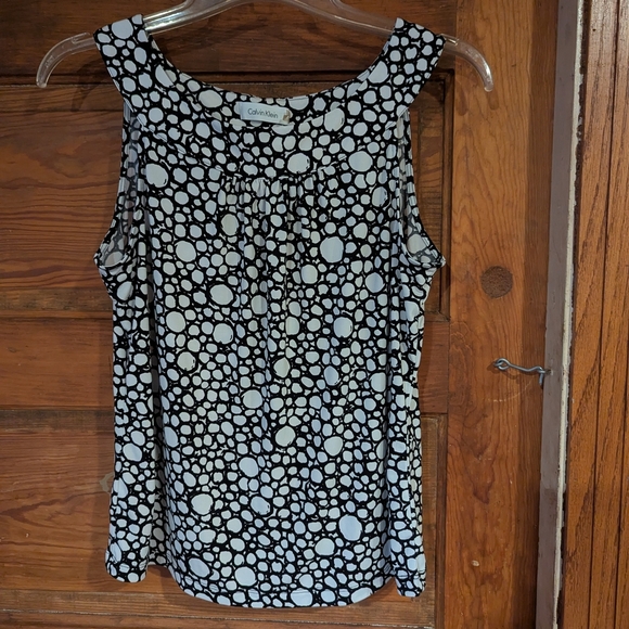 Calvin Klein Black and White Sleeveless Tank Top with Ditsy Print - Picture 1 of 8